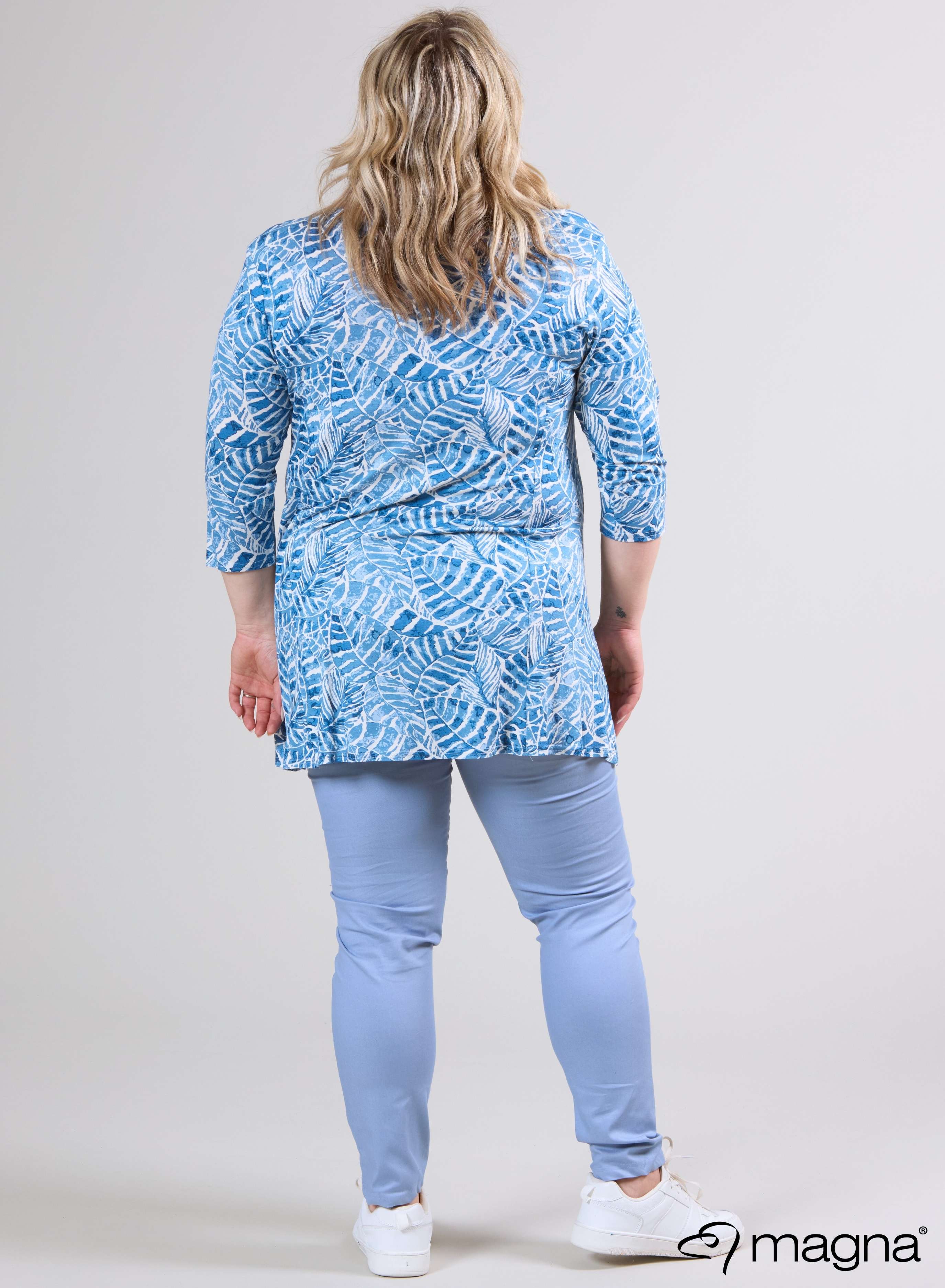 Magna A-Linien Longshirt / Tunika Soft Leaves Blau