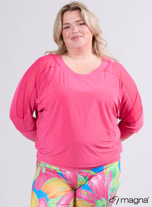 Magna Chiffon-Detail-Puffbluse Rosa