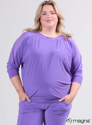 Magna Chiffon Detail Puff Bluse Lila