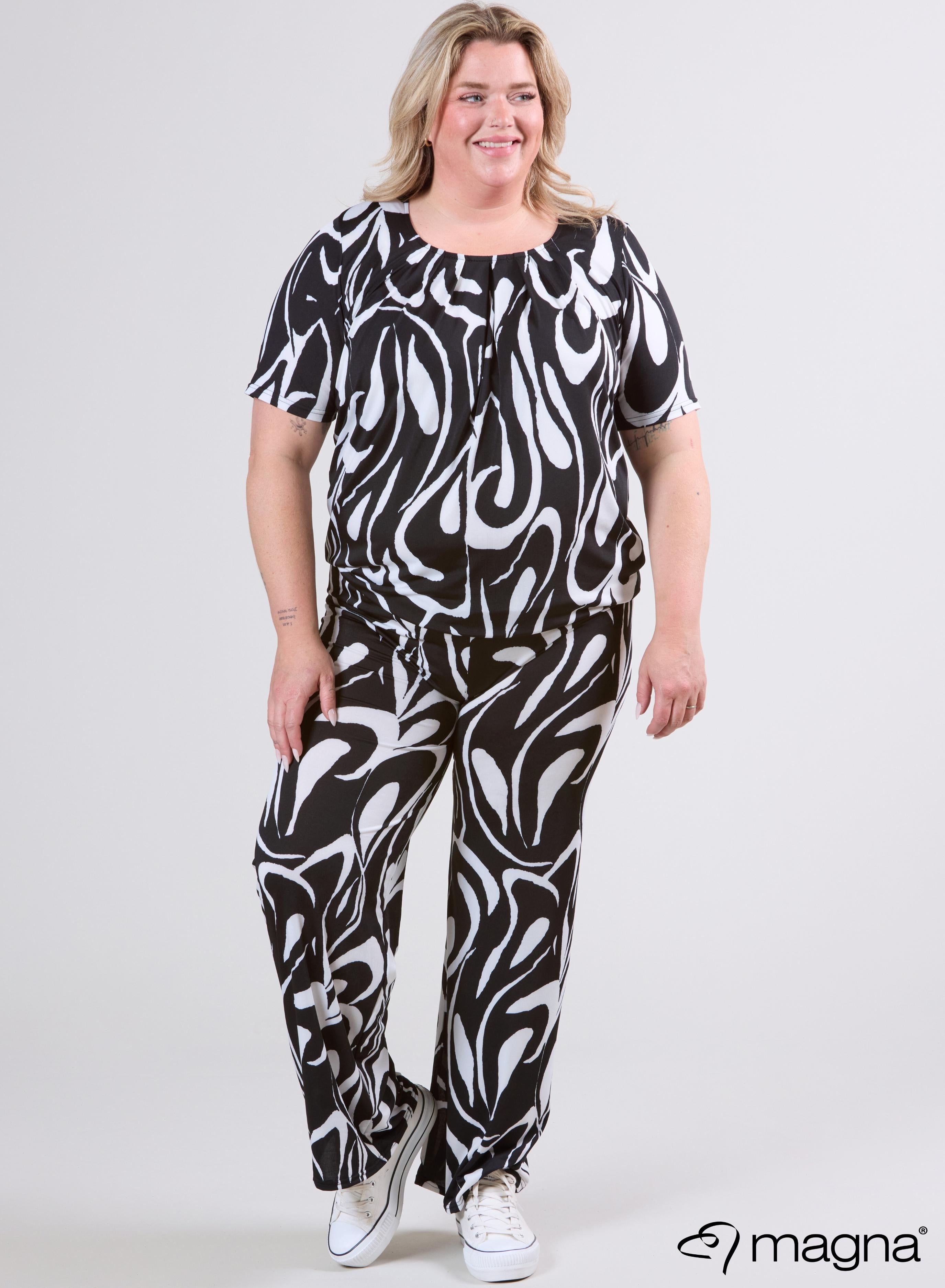 Magna Puffy Shirt Elastisch Schwarz-Weiß Wirbeldruck