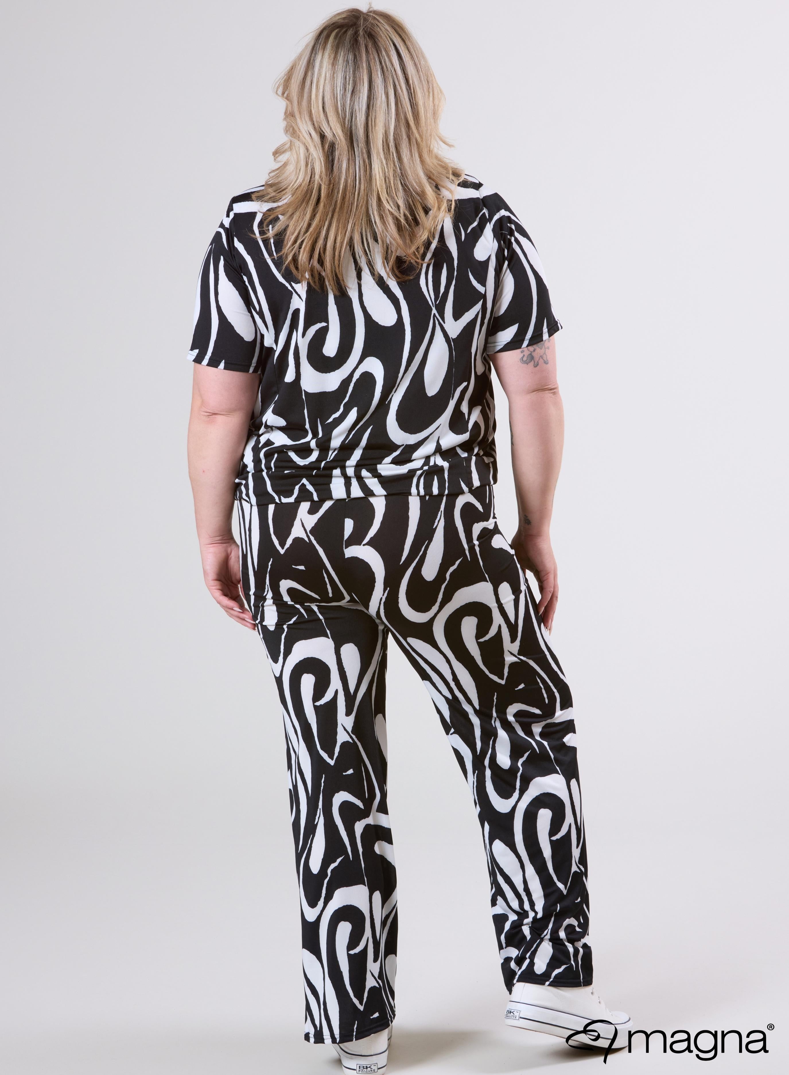 Magna Puffy Shirt Elastisch Schwarz-Weiß Wirbeldruck