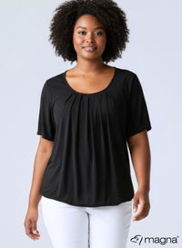 Magna Puffy T-shirt met elastische korte mouwen, zwart