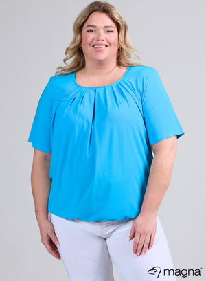 Magna Puffy T-shirt met korte mouwen en elastische bandjes, turquoise