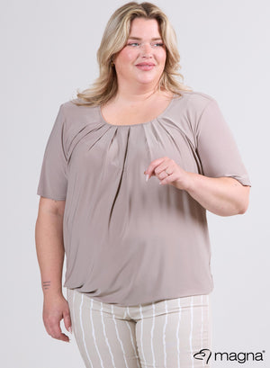 Magna Puffy T-shirt met korte mouwen en elastische band, zandkleur