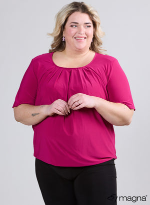 Magna Puffy T-shirt met elastische korte mouwen in magenta
