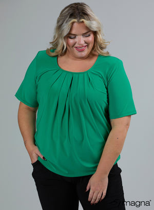Magna Puffy T-shirt met elastische korte mouwen, bosgroen