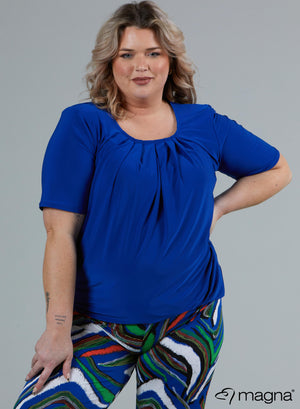 Magna Puffy T-shirt met korte mouwen en elastische tailleband, koningsblauw
