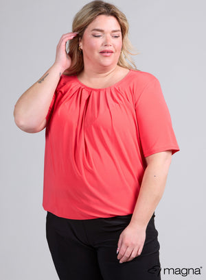 Magna Puffy T-shirt met korte mouwen en elastische bandjes, koraalkleurig