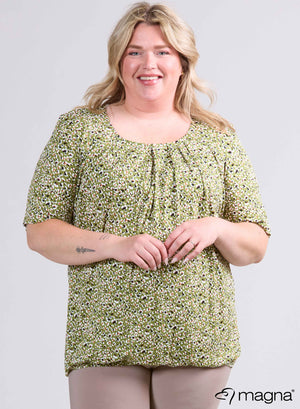 Magna Puffy Elastic Shirt Viskose Grün Kleiner Druck