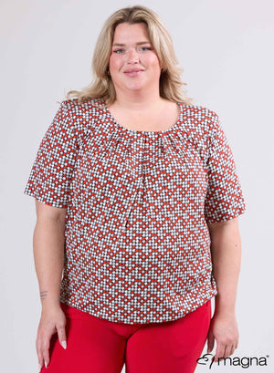 Magna Puffy Elastic Shirt Viskose Kleine Quadrate Rot