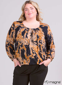 Magna Puff Shirt With Elastic Band Splash Waves Rust