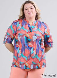 Magna Roll-up Blouse Elegant Wervel Design Koraal Mint