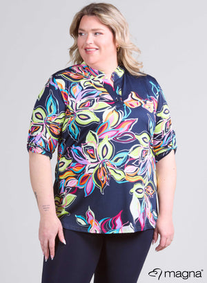 Magna Roll-up-Shirt Bunter Blumendruck Limette