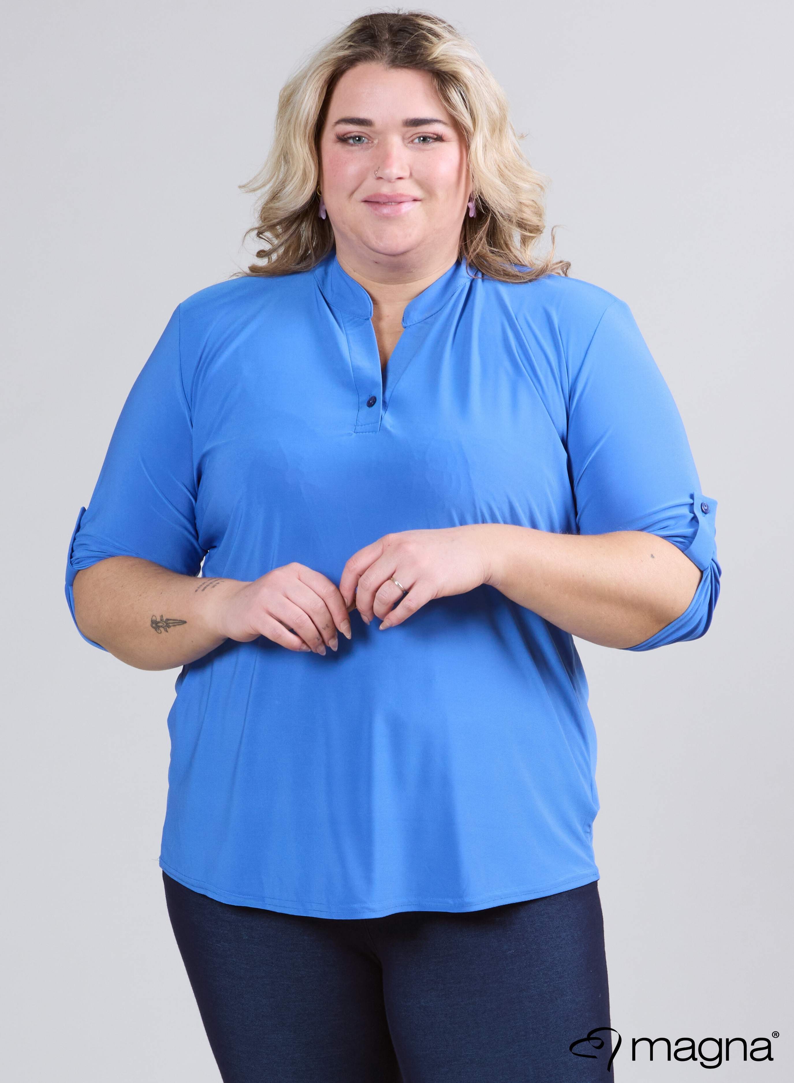 Magna Roll-up Classic Shirt Donker Hemelsblauw