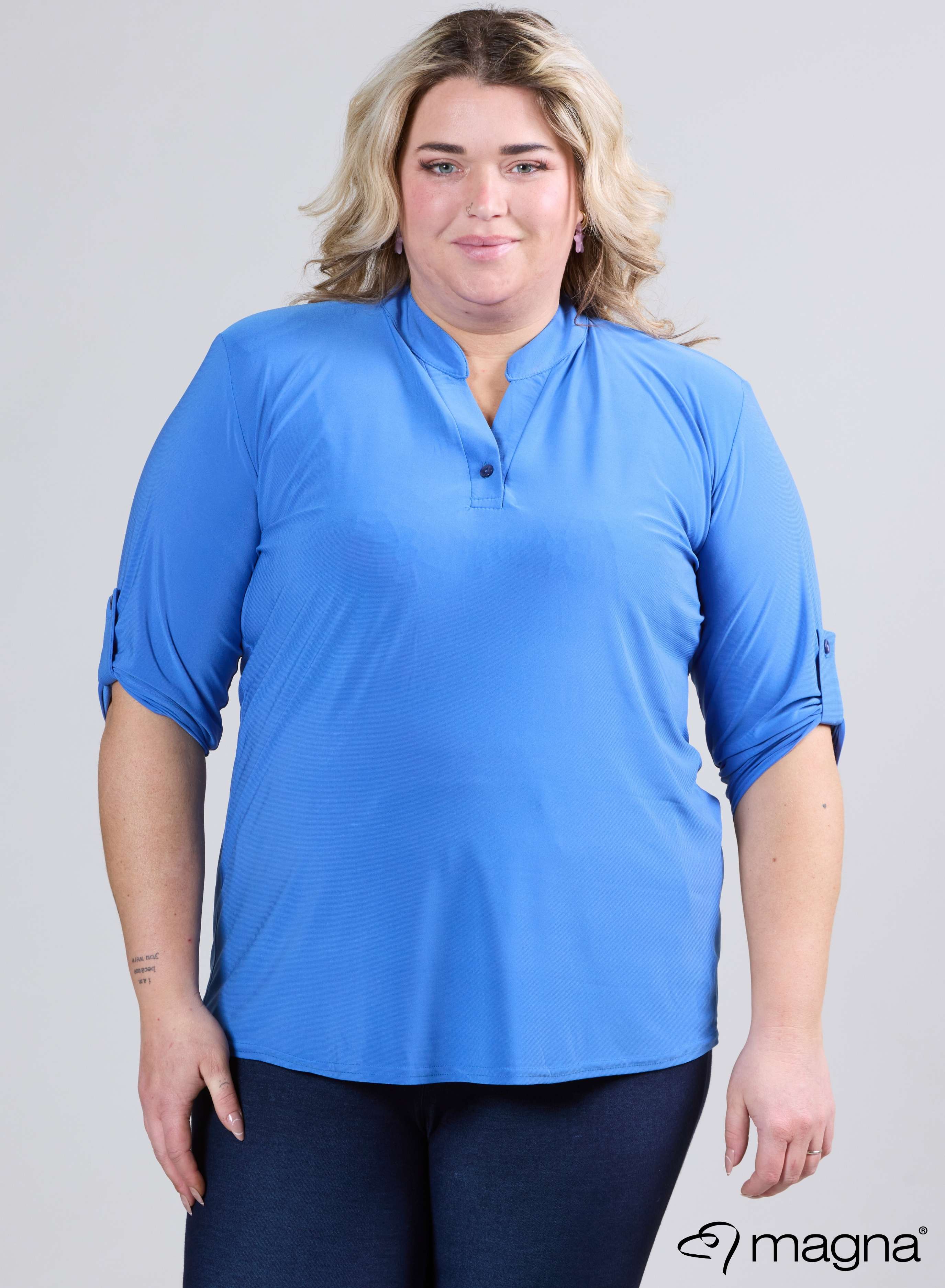 Magna Roll-up Classic Shirt Donker Hemelsblauw