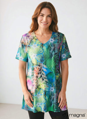 Magna A-lijn T-shirt met korte mouwen Flower Jungle Groen
