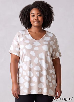 Magna Short Sleeve A line Shirt Cow Print Sand