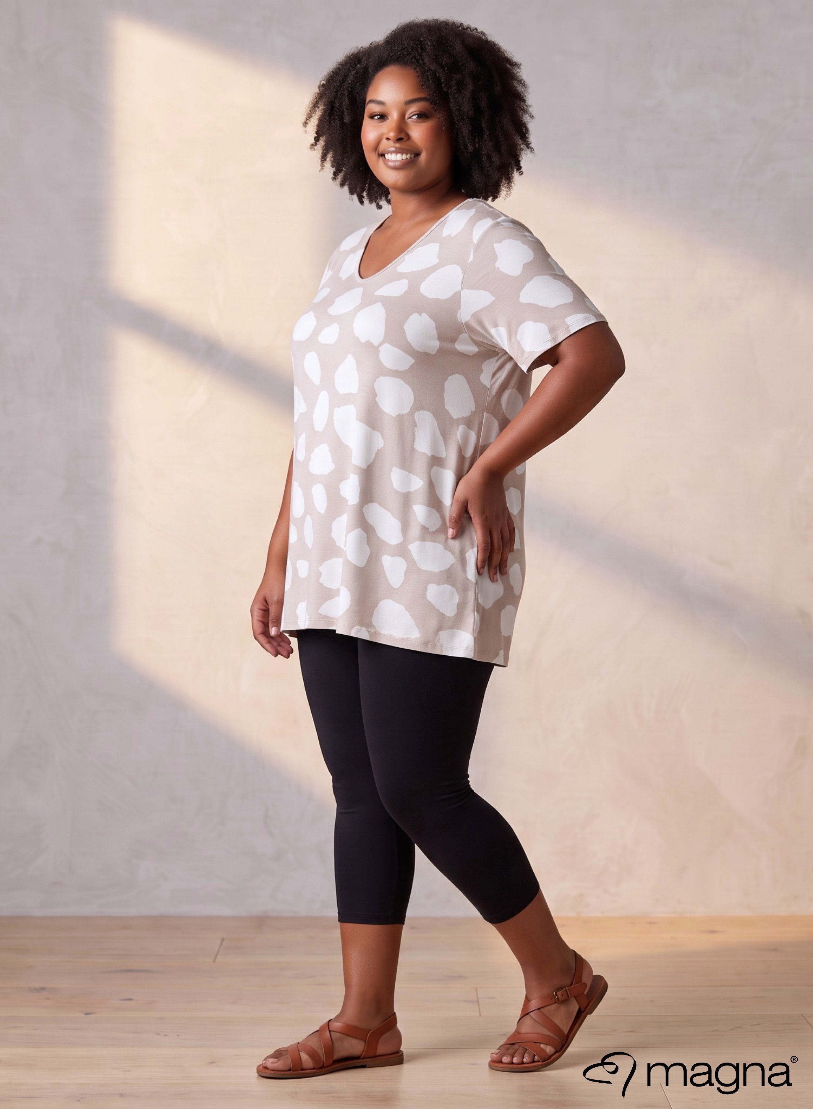 Magna Short Sleeve A line Shirt Cow Print Sand