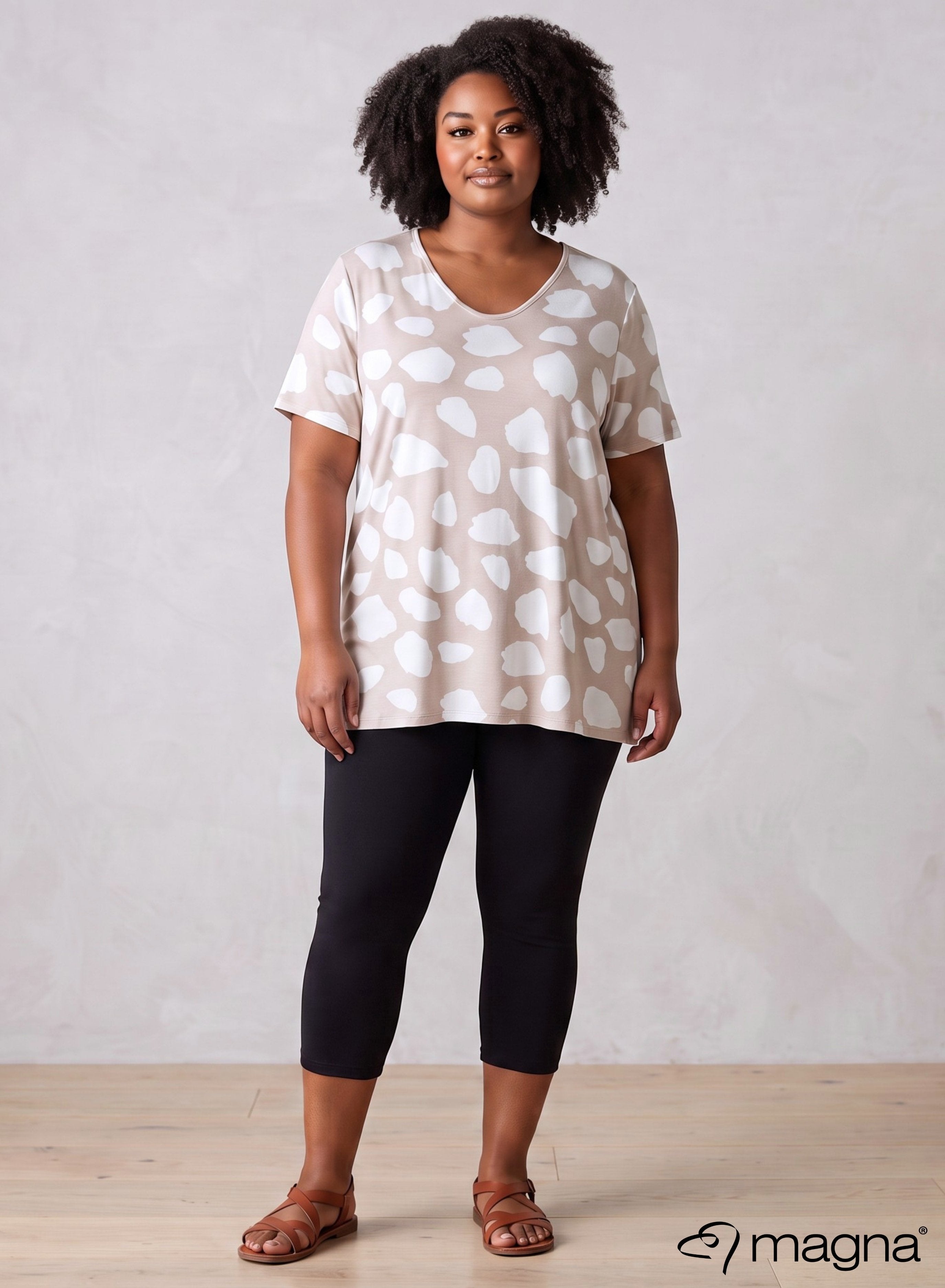 Magna Short Sleeve A line Shirt Cow Print Sand