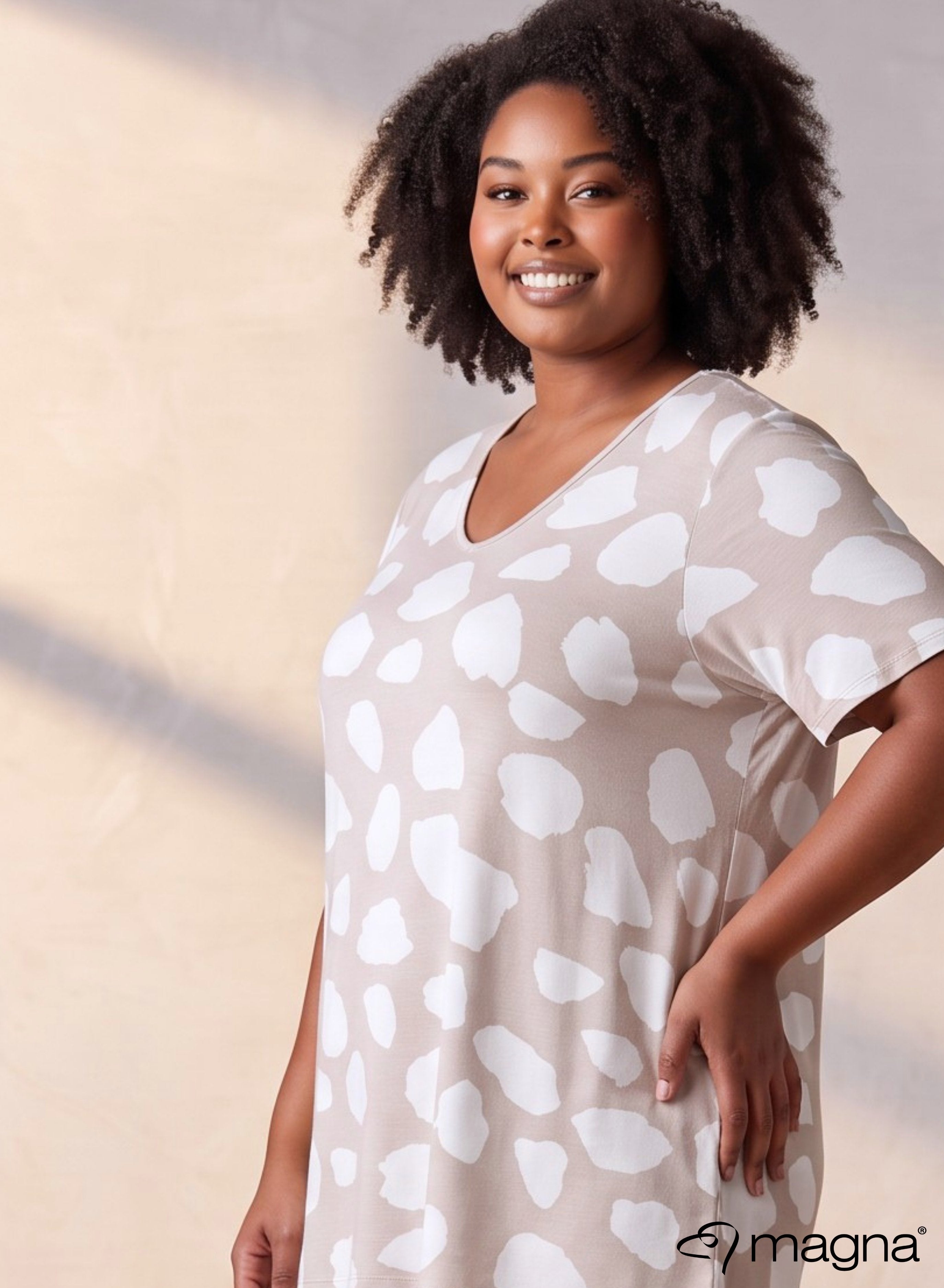 Magna Short Sleeve A line Shirt Cow Print Sand