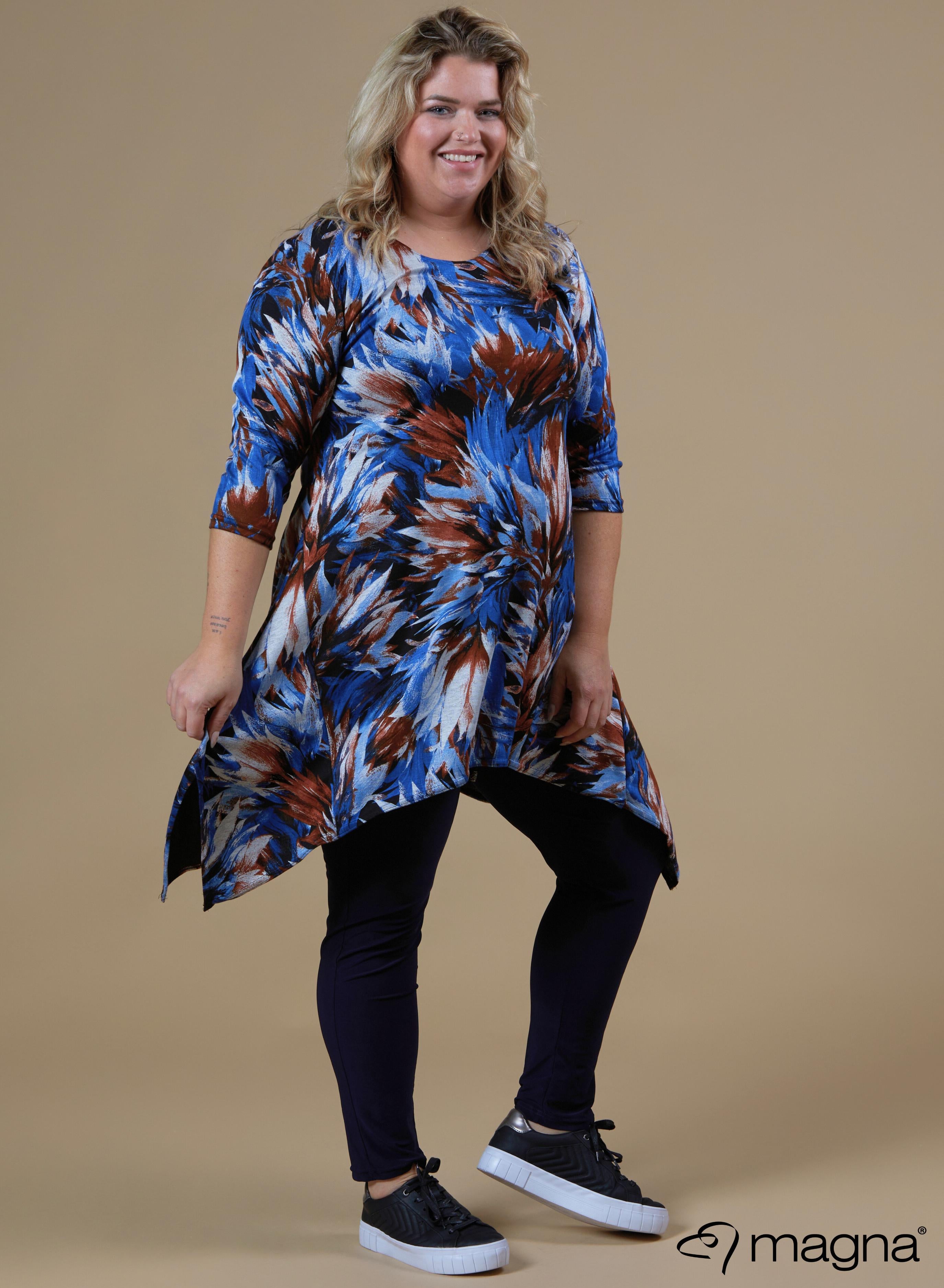 Magna Warm A-line Pointed Tunic Artistic Flower Blue