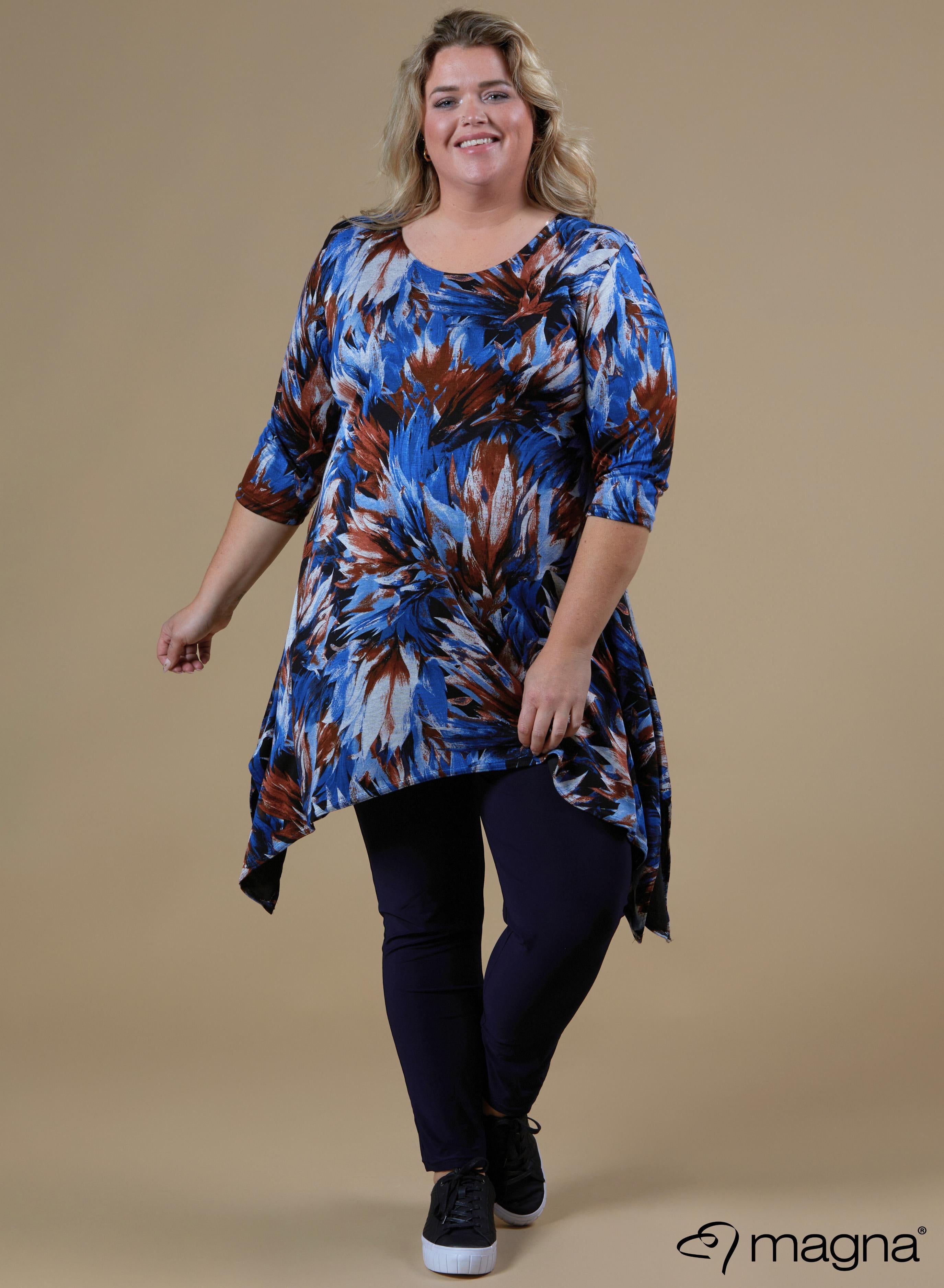 Magna Warm A-line Pointed Tunic Artistic Flower Blue