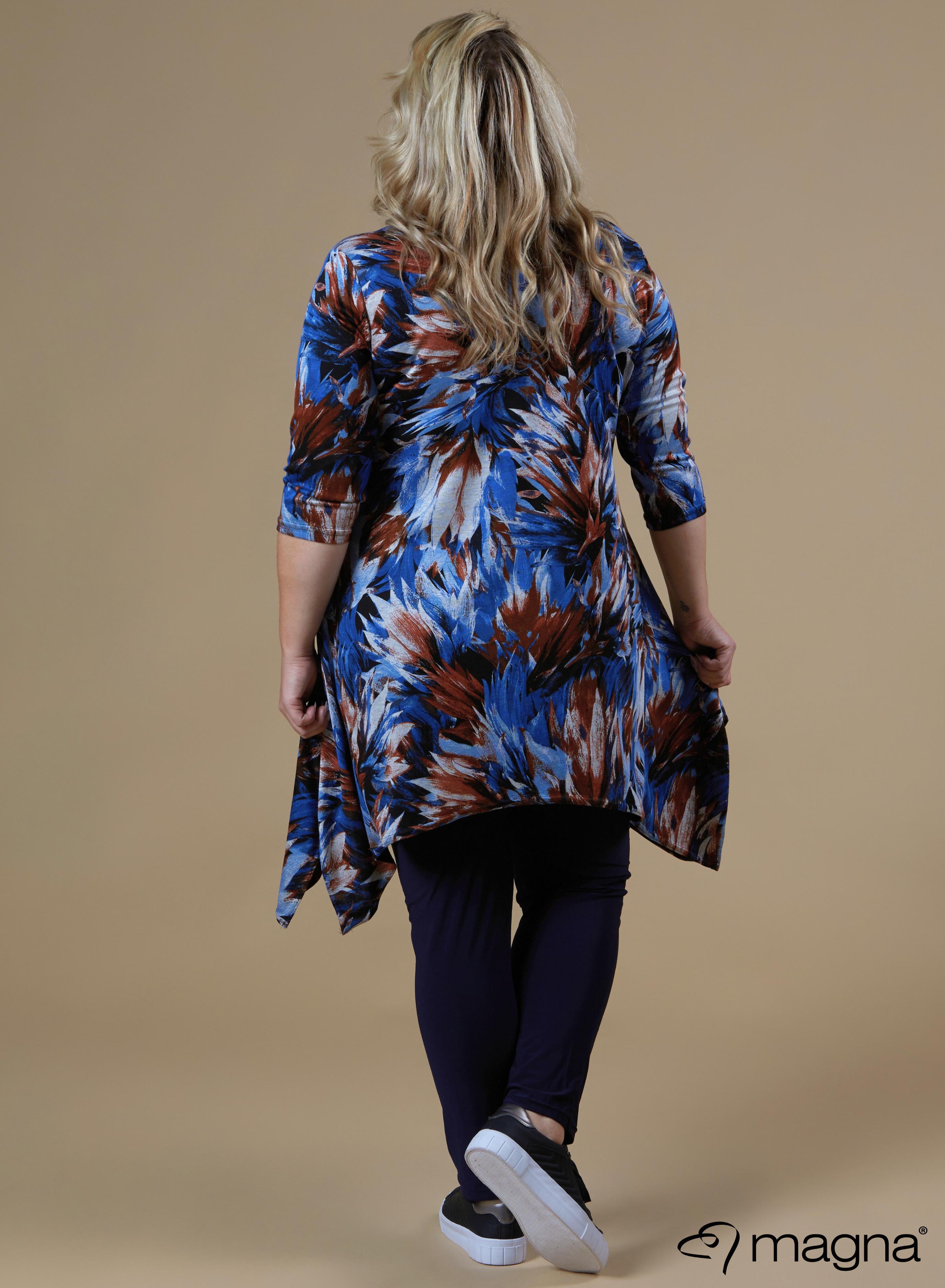 Magna Warm A-line Pointed Tunic Artistic Flower Blue