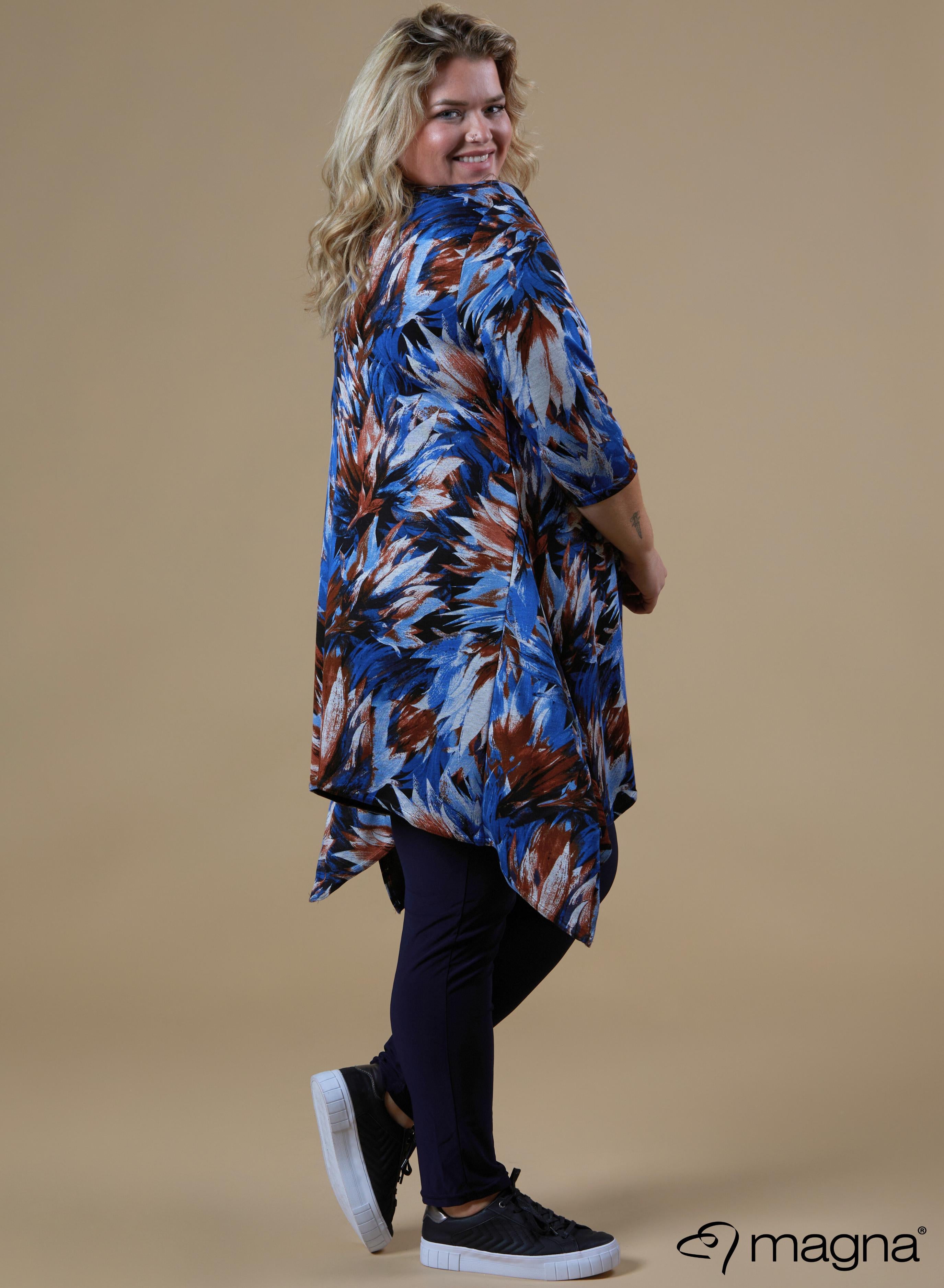 Magna Warm A-line Pointed Tunic Artistic Flower Blue