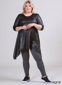 Magna Leather Look A-line Pointed Tunic Black