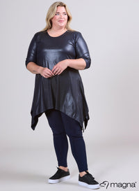 Magna Leather Look A-line Pointed Tunic Navy
