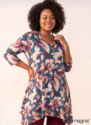 Magna A-line Pointed Tunic Dark Botanical Blue