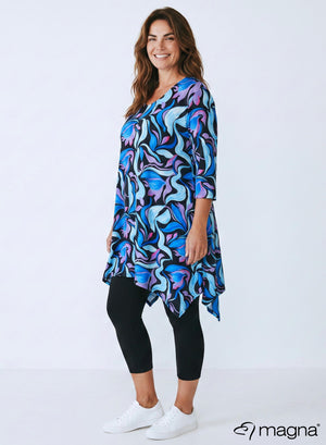 Magna A-line Pointed Tunic Aqua Flowing Pattern