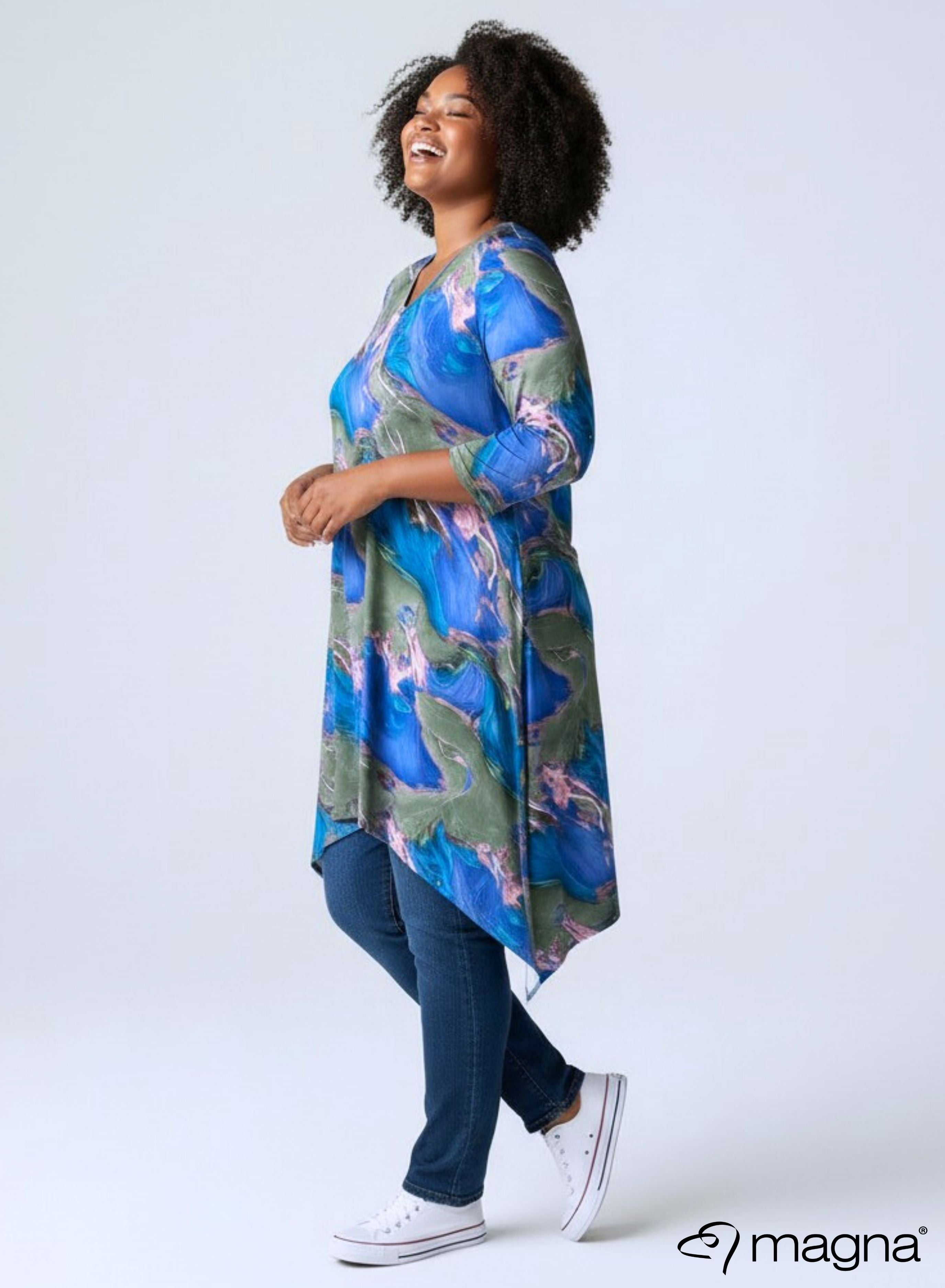 Magna A-line Pointed Tunic Green Blue Swirl