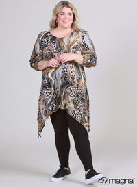 Magna A-line Pointed Tunic Taupe Grey Stream Print