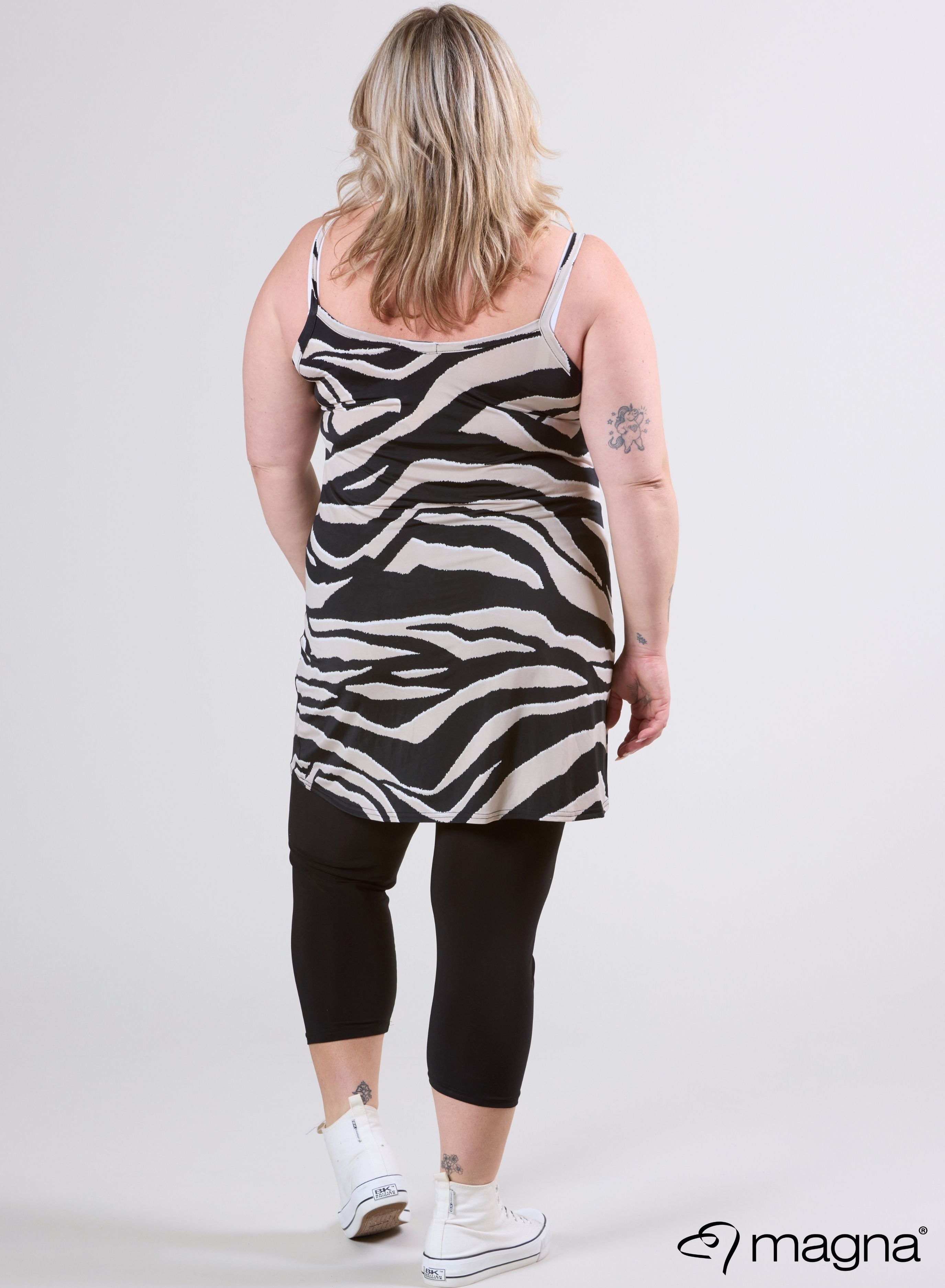 Magna Lange Spaghetti-Tunika Zebra Taupe