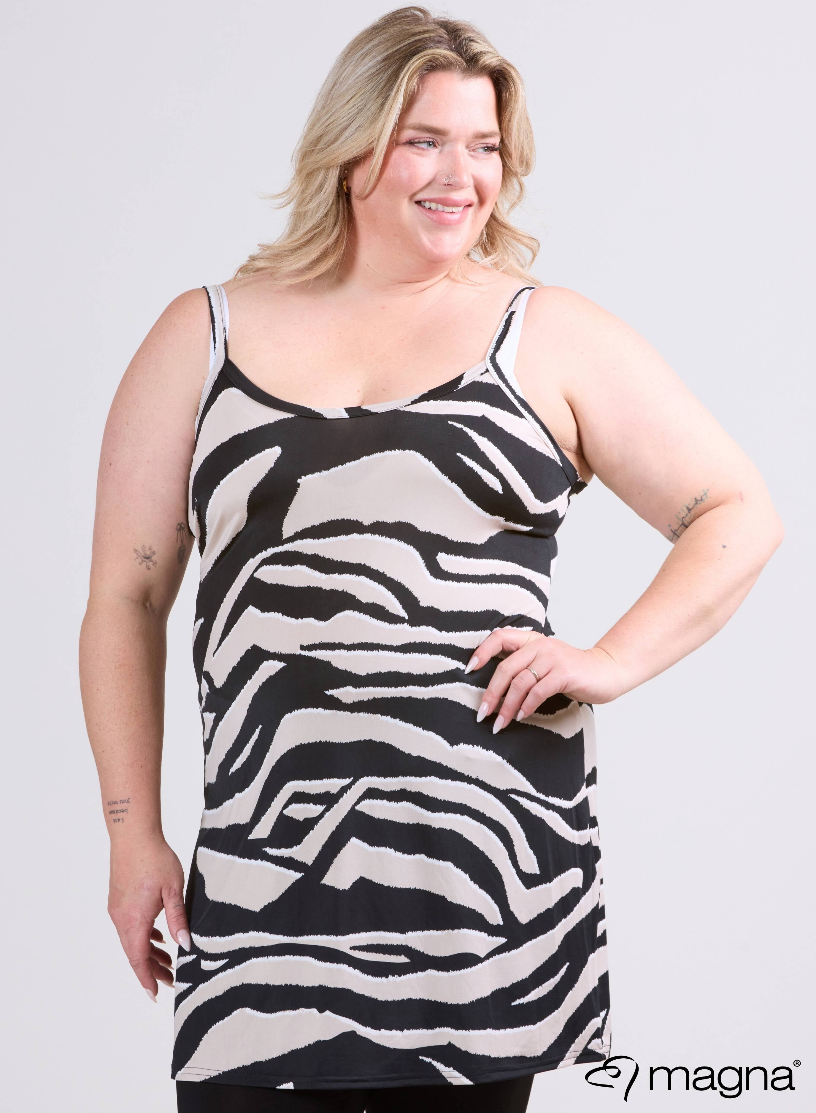 Magna Lange Spaghetti-Tunika Zebra Taupe