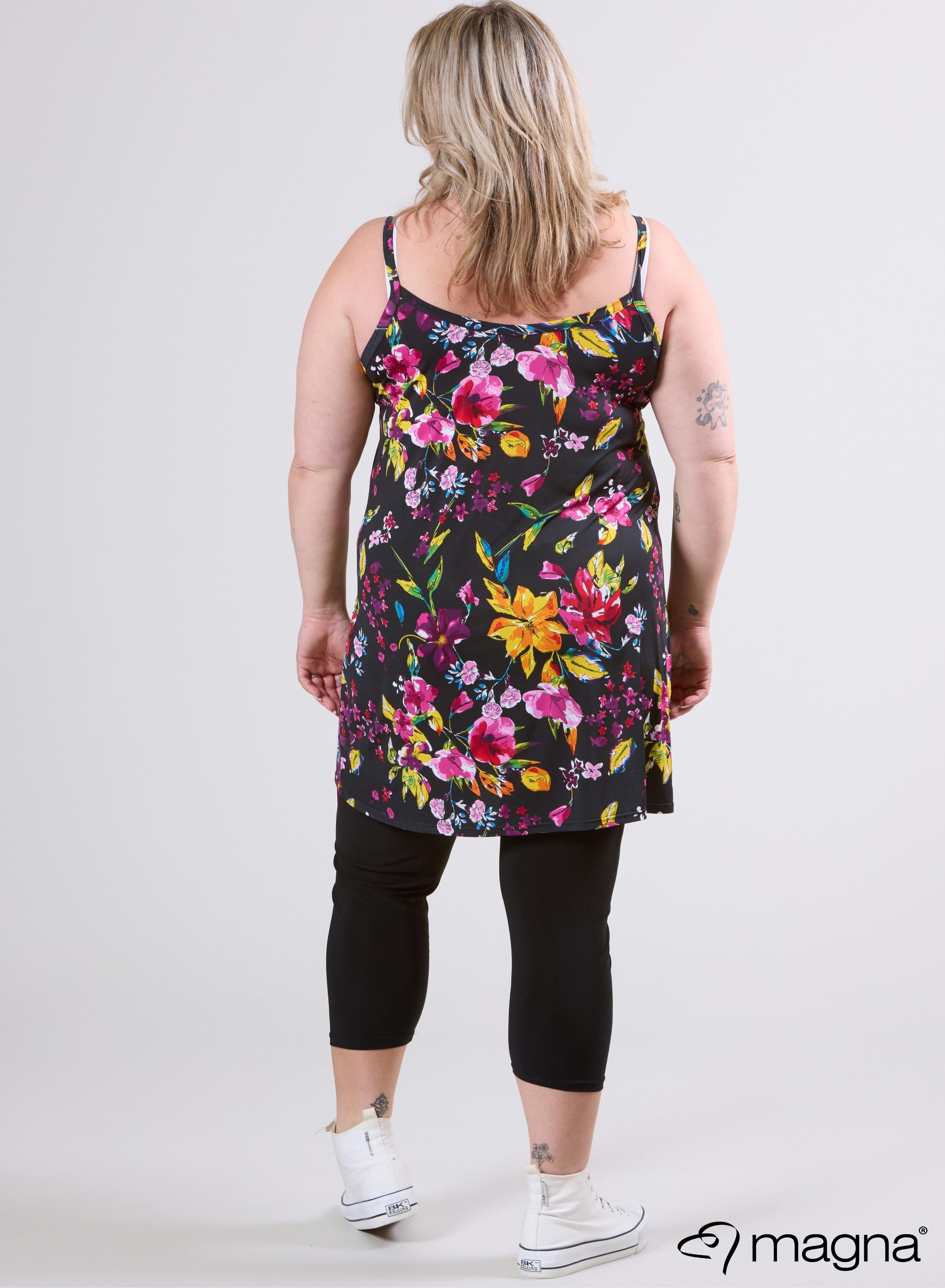 Magna Lange Spaghetti-Tunika Bunte Blumen