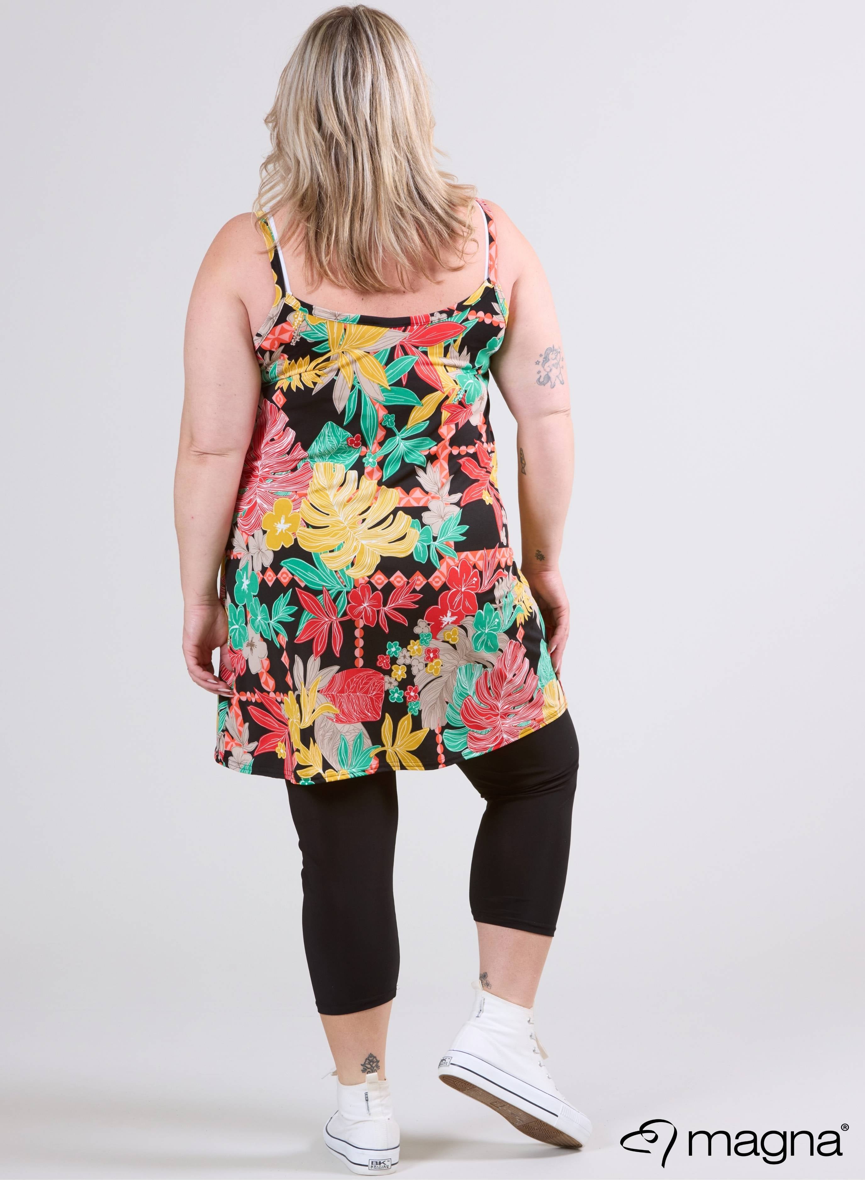Magna Long Spaghetti Tunic Jungle Leaves Orange