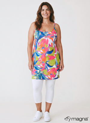 Magna Lange Spaghettitop Fluo Bloemen Roze Blauw