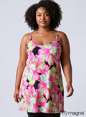 Magna Lange Spaghetti Tuniek Neon Bloem Roze