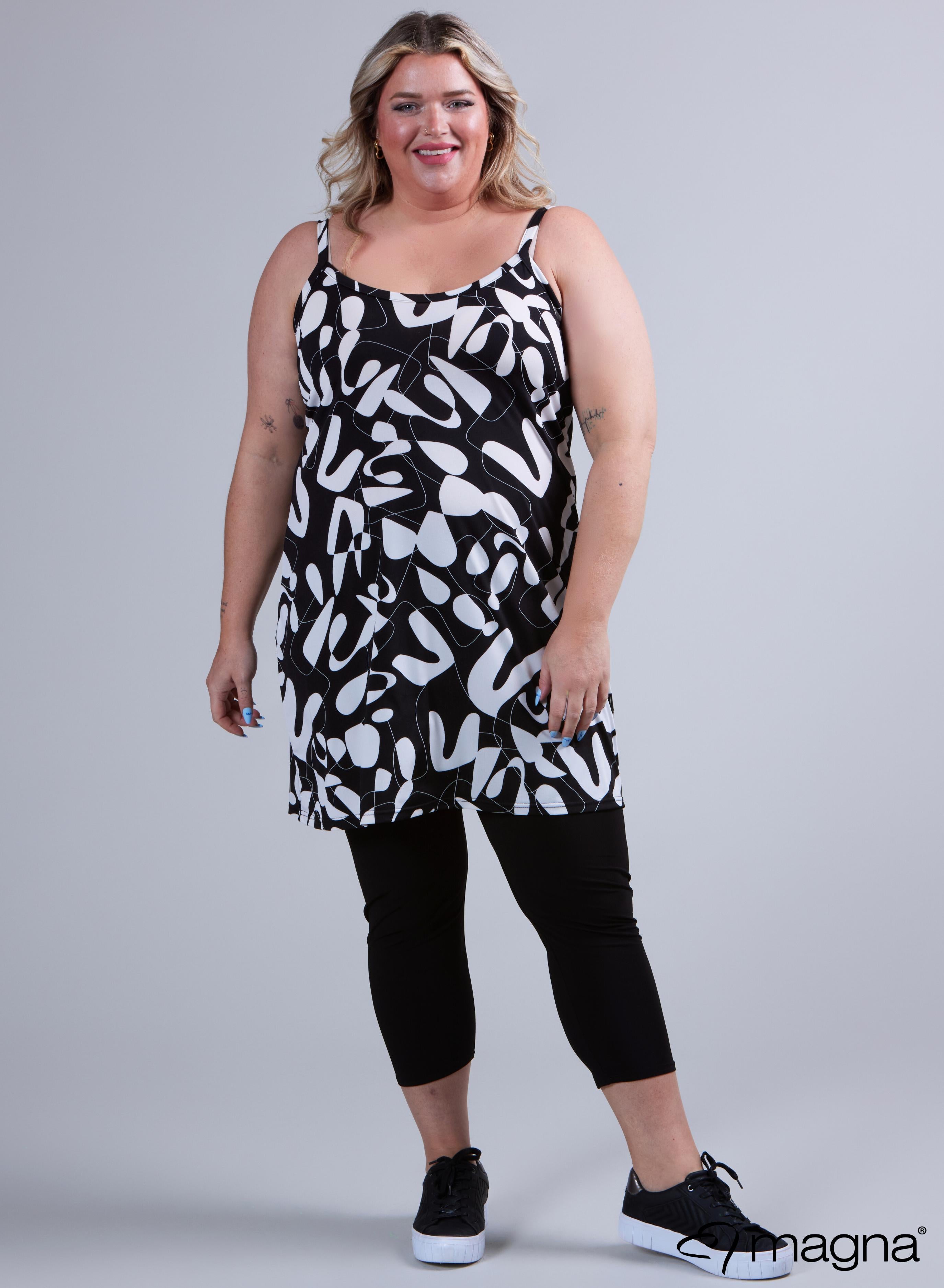 Magna Long Spaghetti Tunic Black &amp; White Shapes