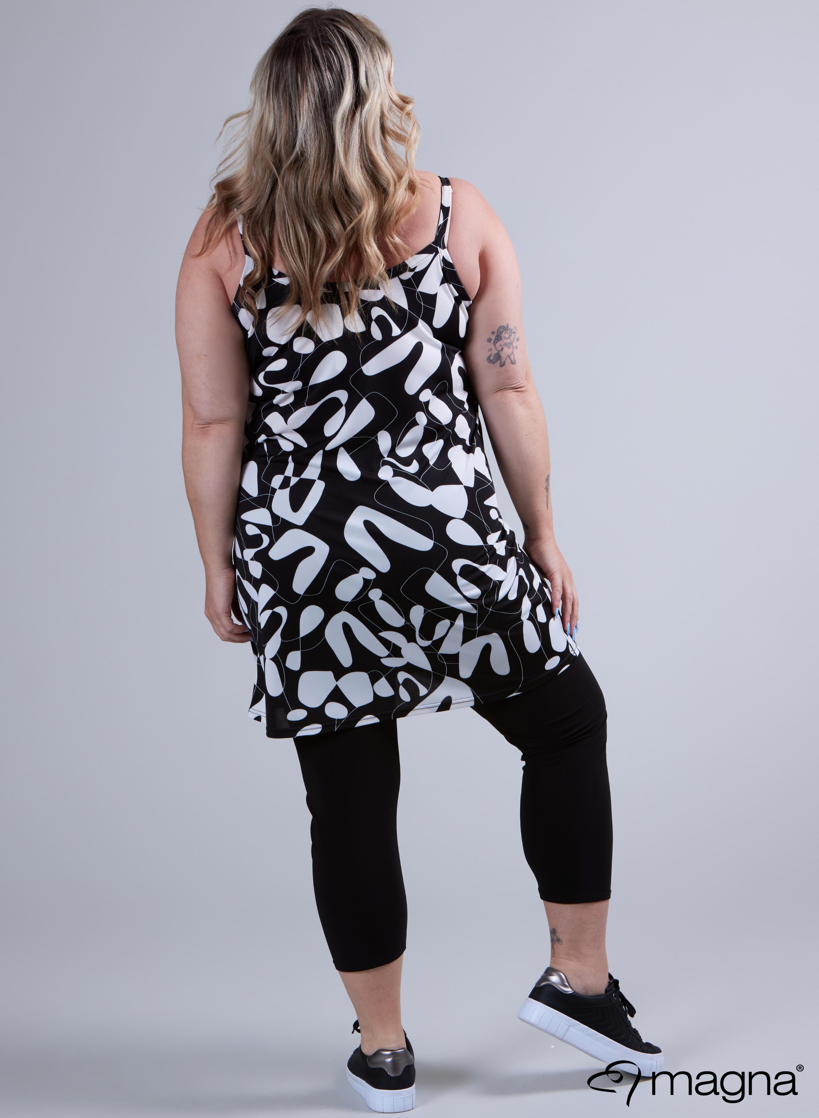 Magna Long Spaghetti Tunic Black &amp; White Shapes