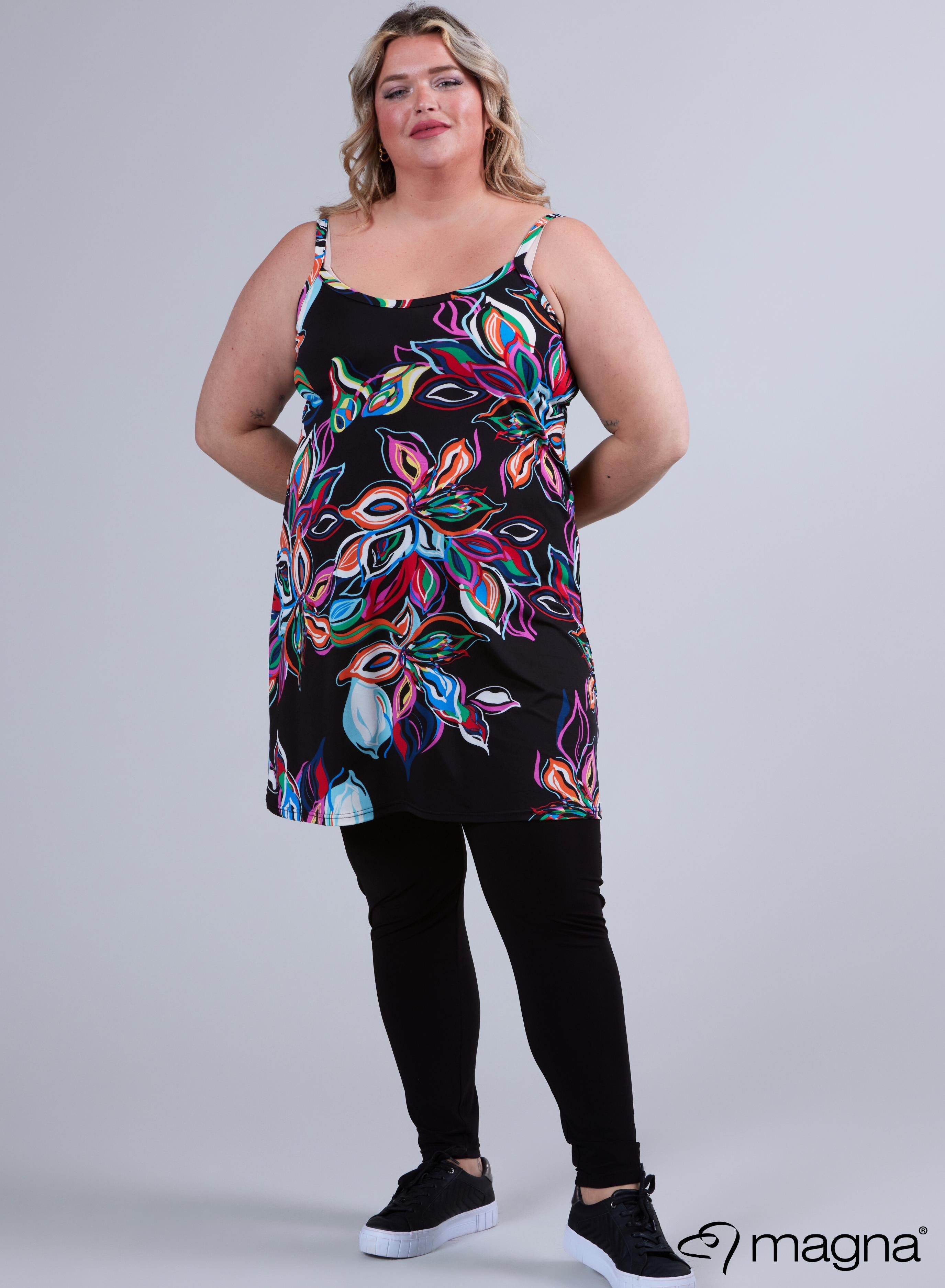 Magna Long Spaghetti Tunic Colorful Flower Print