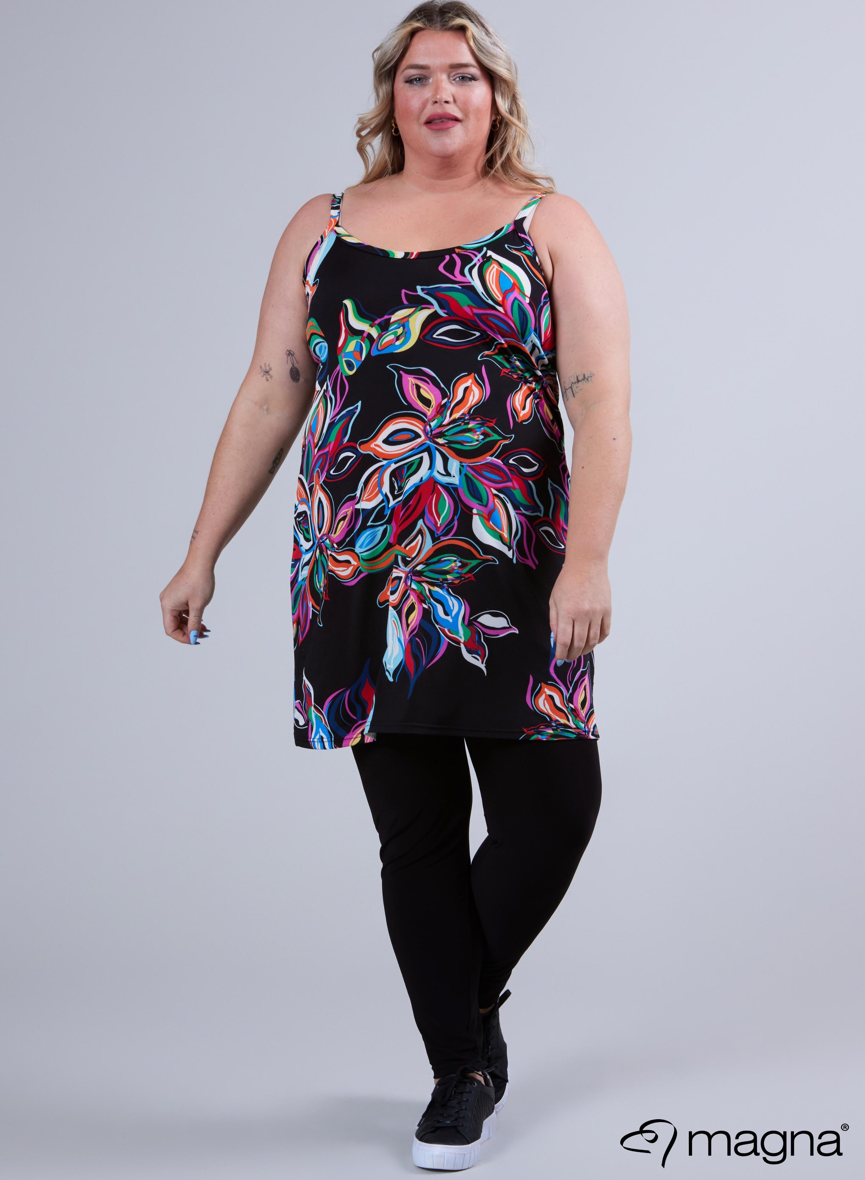 Magna Long Spaghetti Tunic Colorful Flower Print
