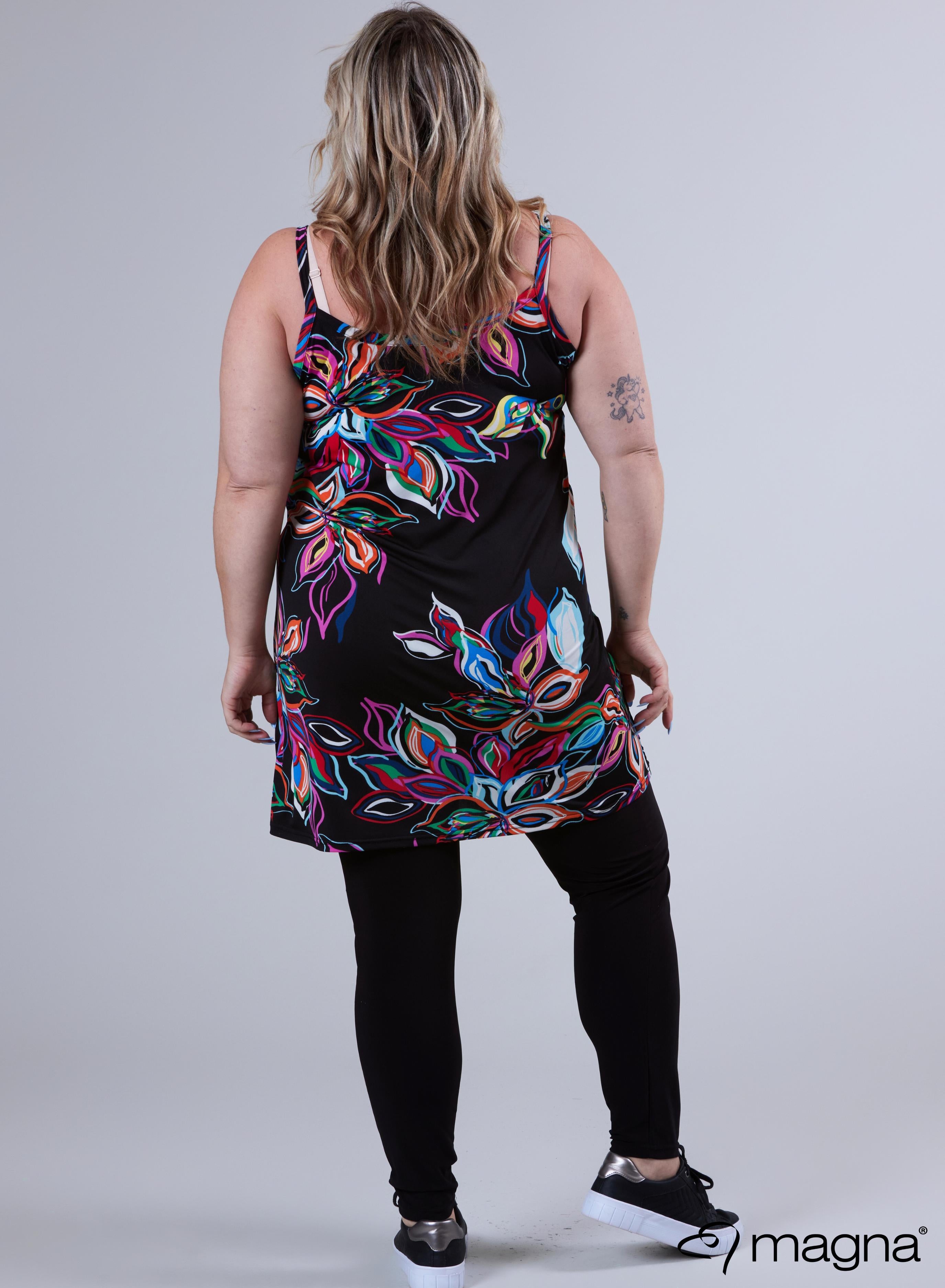 Magna Long Spaghetti Tunic Colorful Flower Print