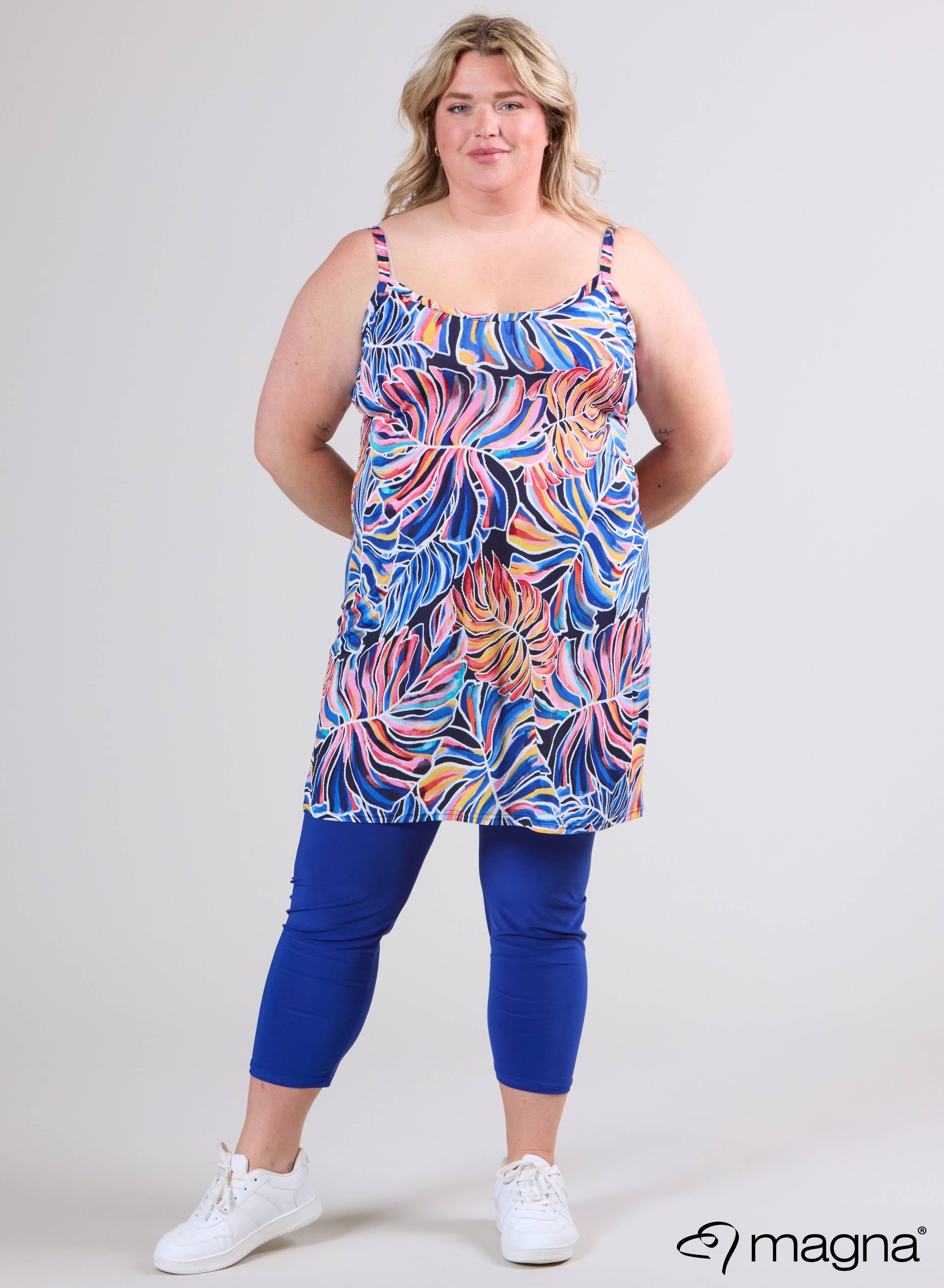Magna Long Spaghetti Tunic Rosa Blue Jungle Summer Print