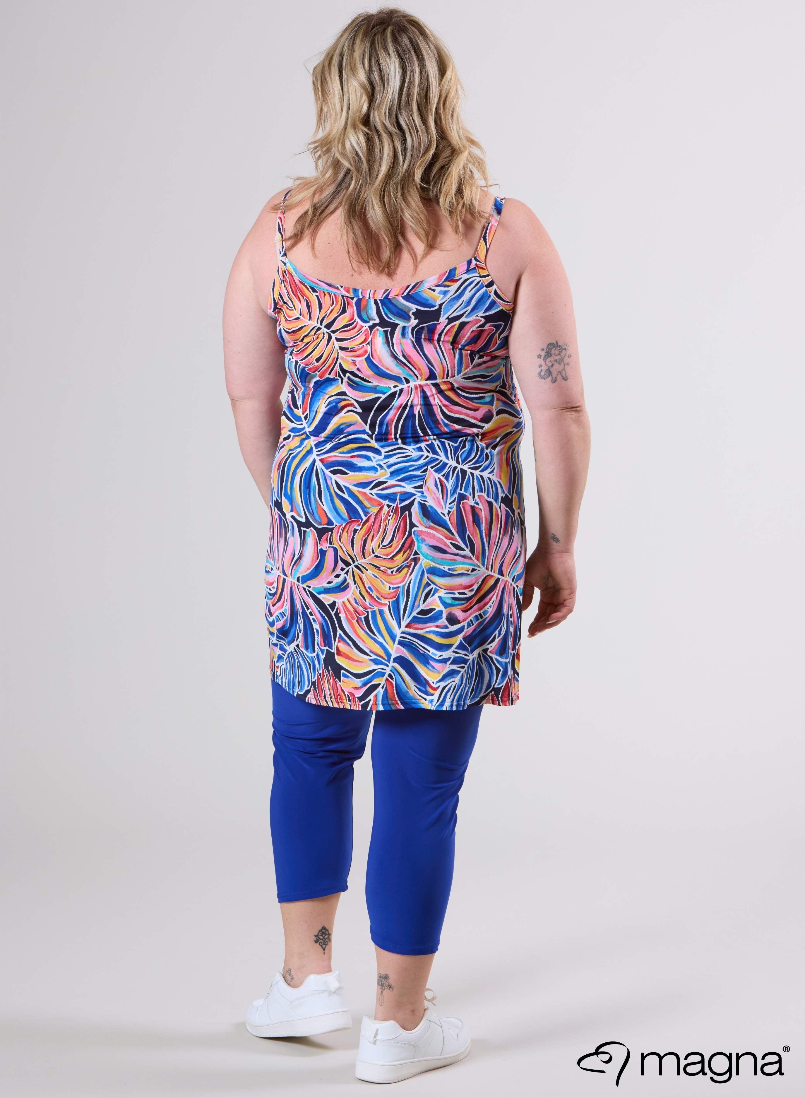 Magna Long Spaghetti Tunic Rosa Blue Jungle Summer Print