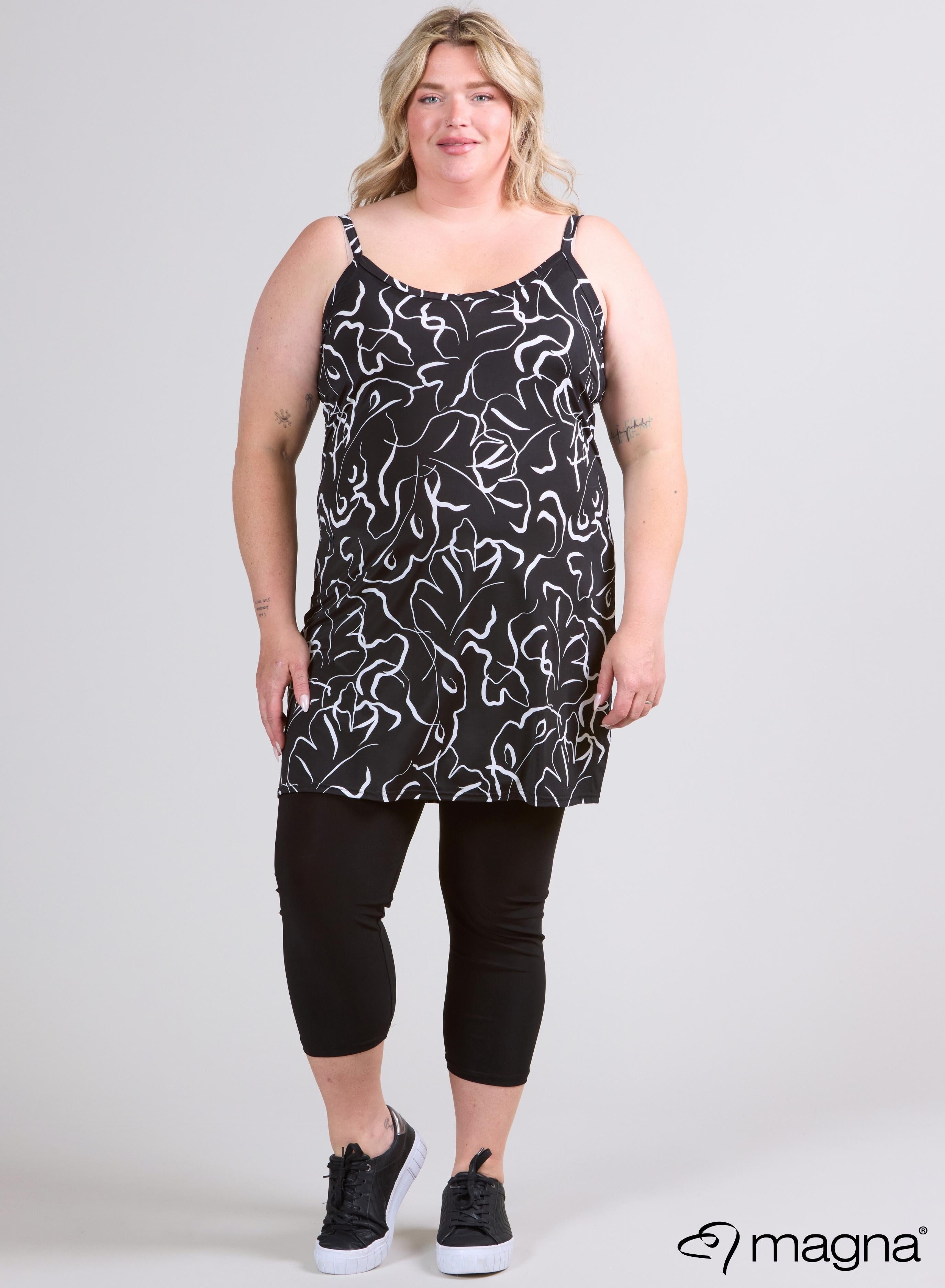 Magna Lange Spaghetti-Tunika Kleines Wellenmuster S/W