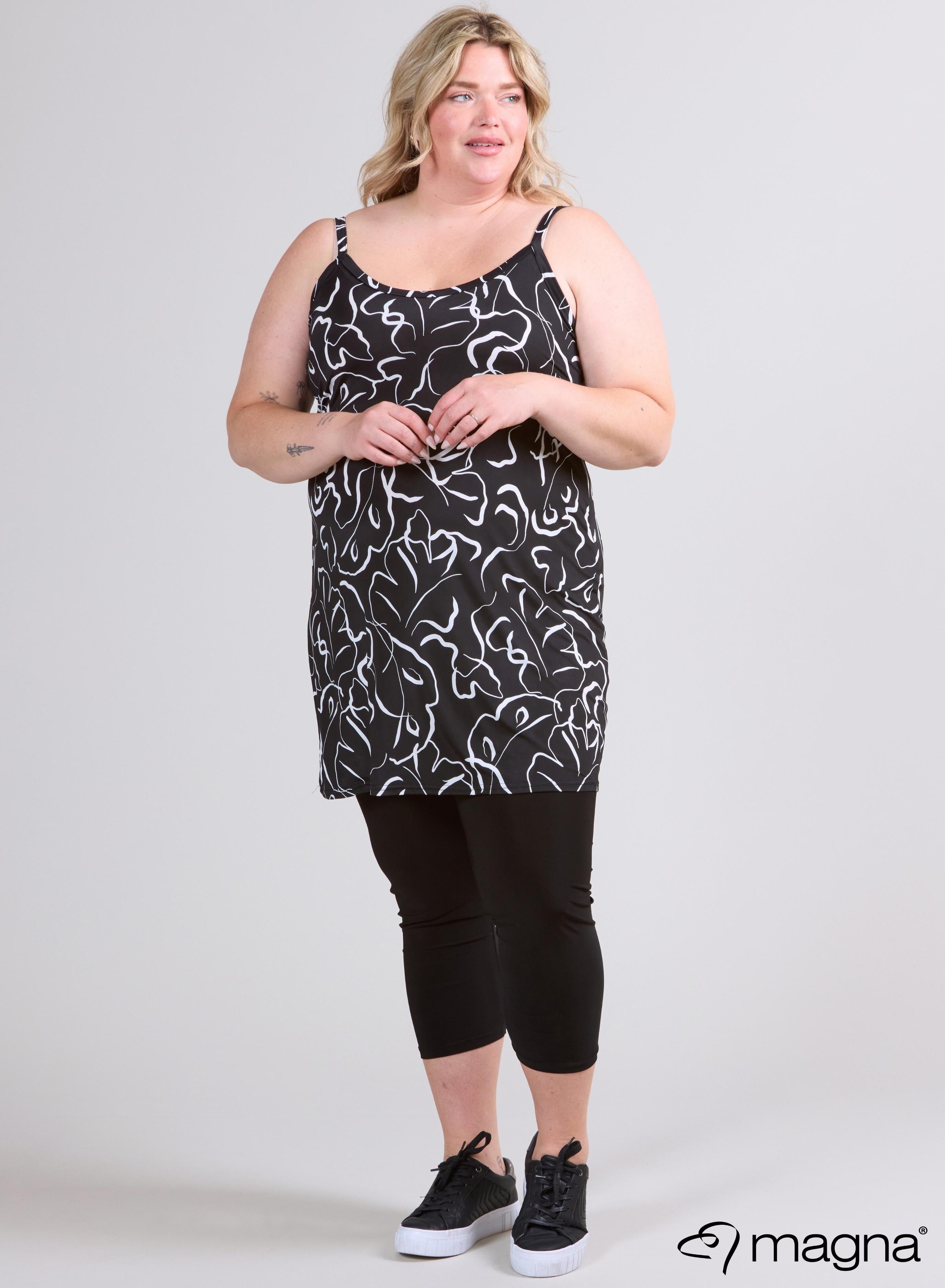 Magna Lange Spaghetti-Tunika Kleines Wellenmuster S/W