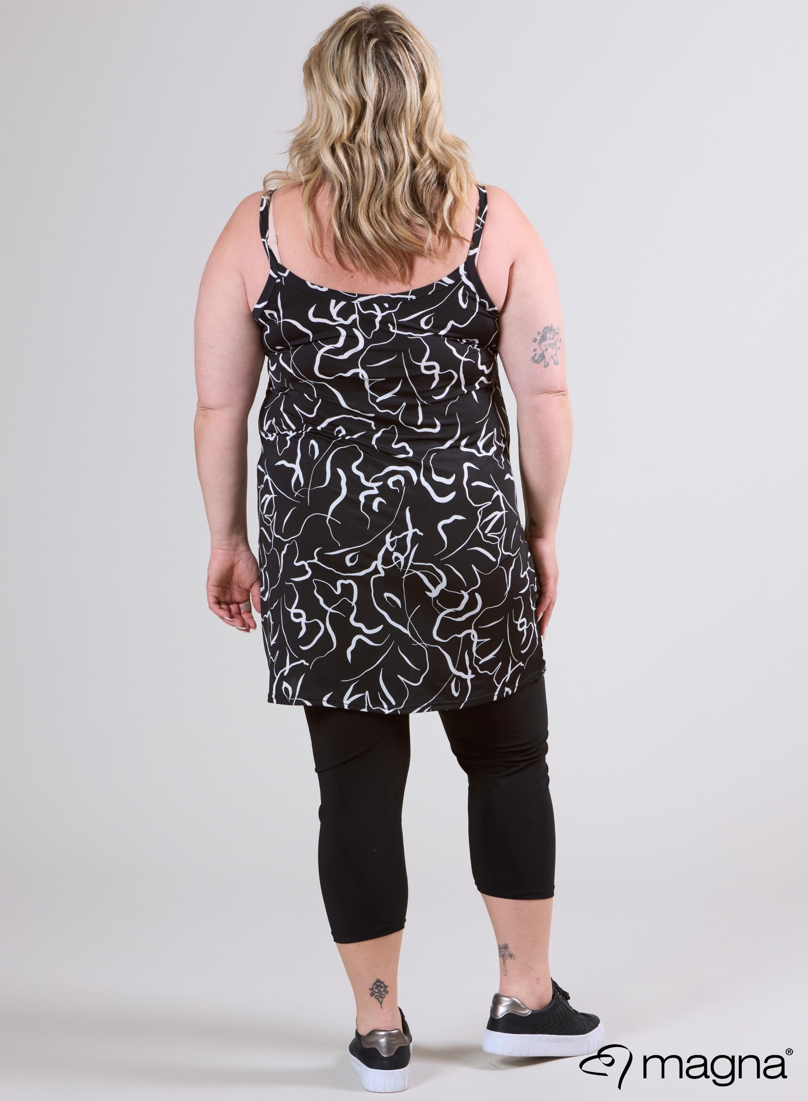Magna Lange Spaghetti-Tunika Kleines Wellenmuster S/W